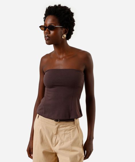 blusa peplum feminina sem alça marrom