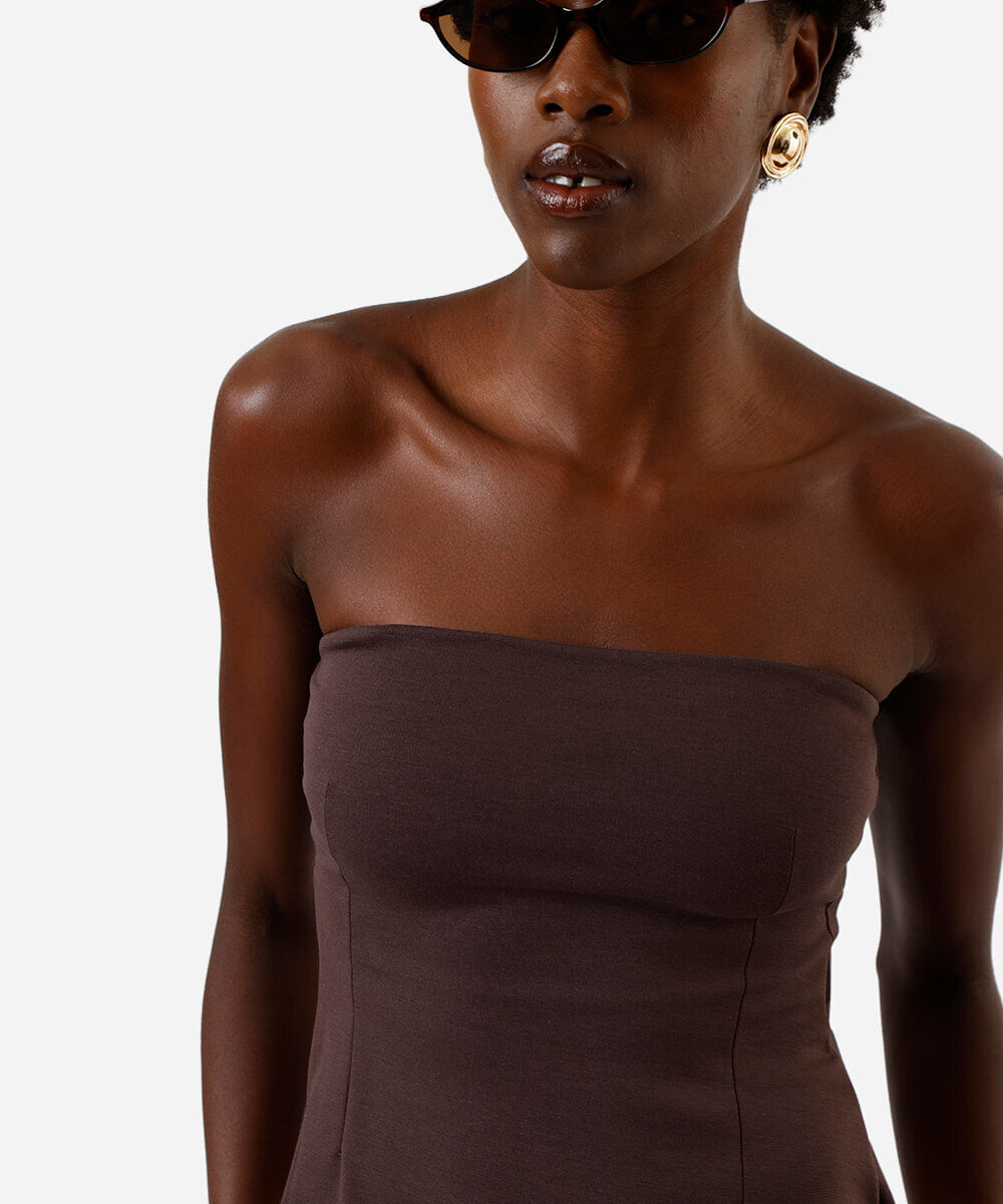 blusa peplum feminina sem alça marrom