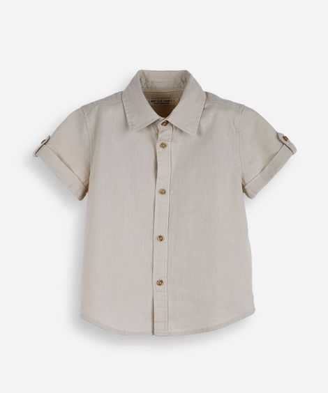 camisa de algodão infantil com mangas curtas e botões bege