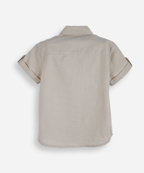 camisa de algodão infantil com mangas curtas e botões bege