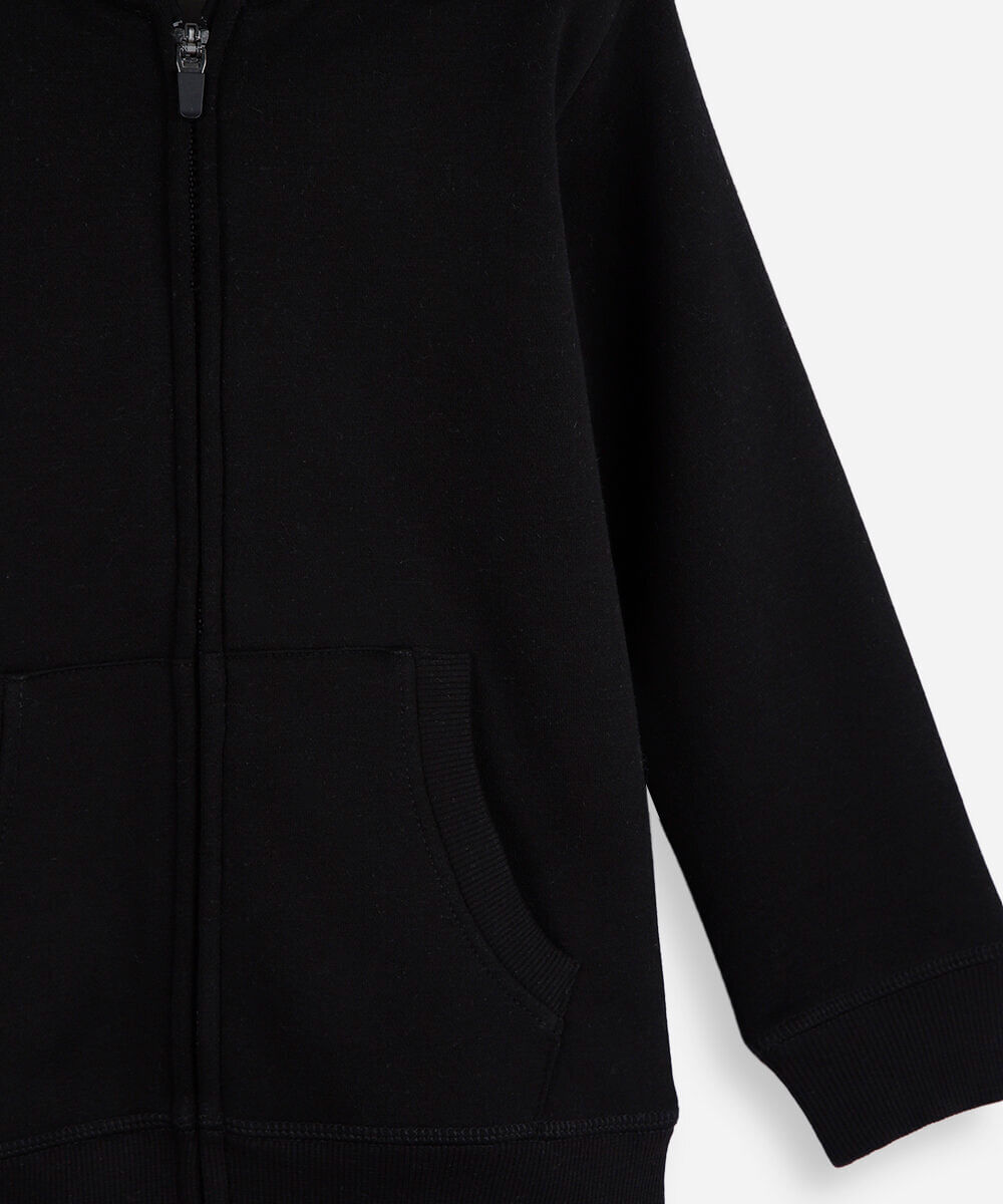 blusa infantil de moletom felpado com capuz preto