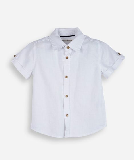 camisa de algodão infantil com mangas curtas e botões branca