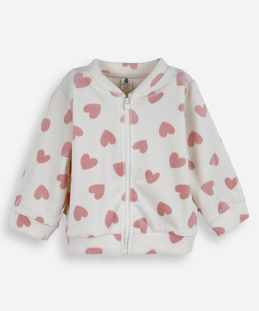casaco infantil de plush corações off white