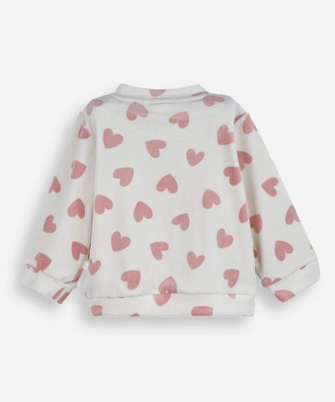 casaco infantil de plush corações off white