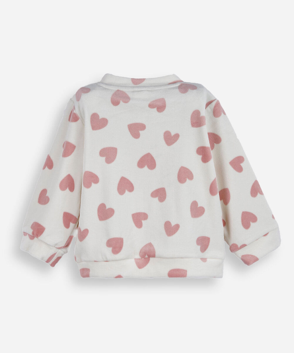 casaco infantil de plush corações off white