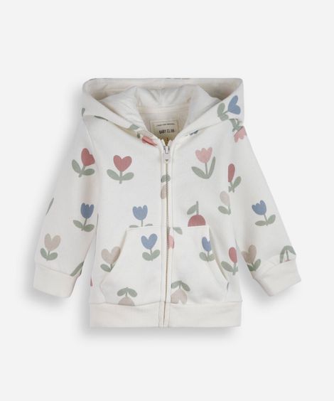 casaco infantil de moletom com capuz estampado off white