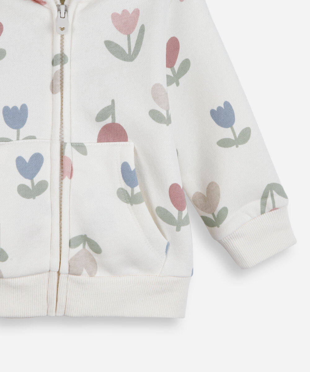 casaco infantil de moletom com capuz estampado off white