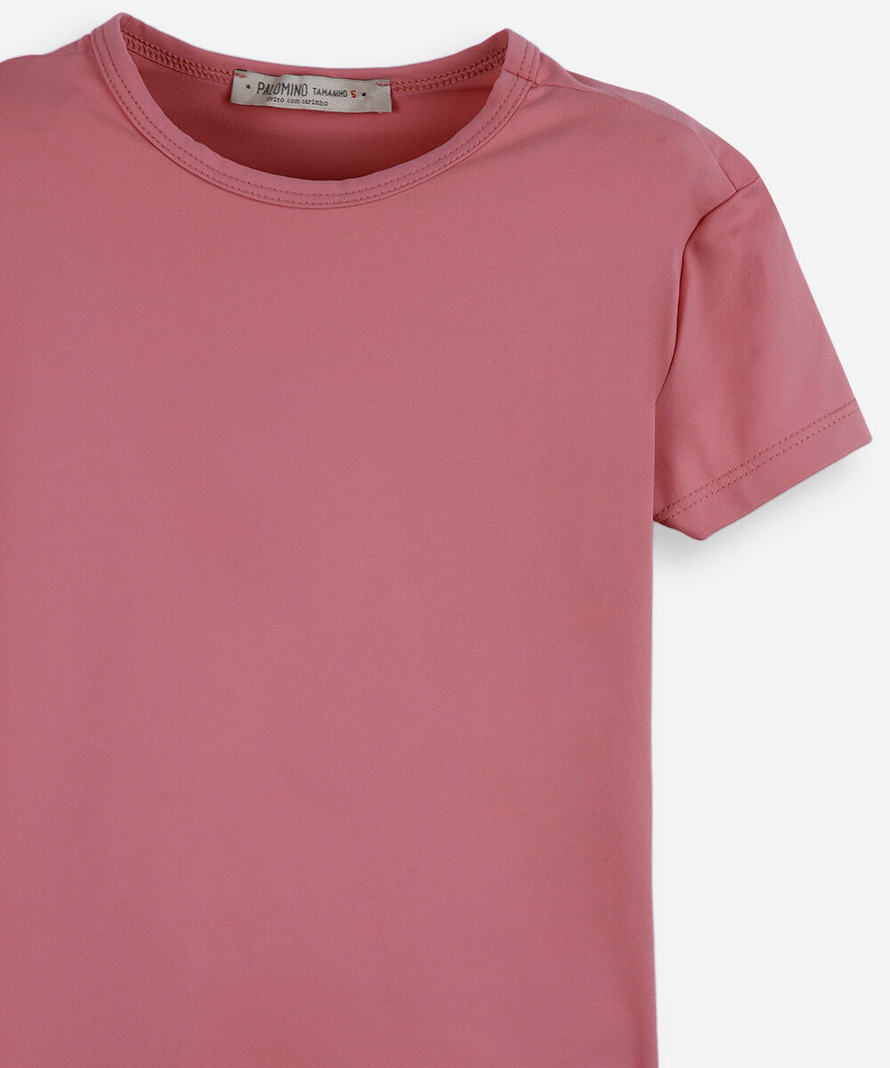 blusa infantil de poliamida com mangas curtas rosa