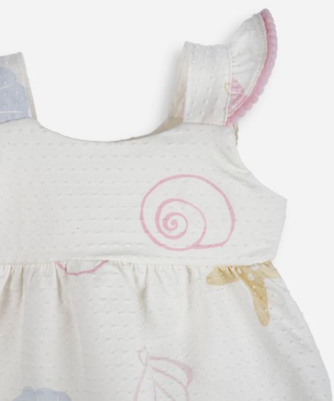 conjunto curto infantil de algodão estampado texturizado off white