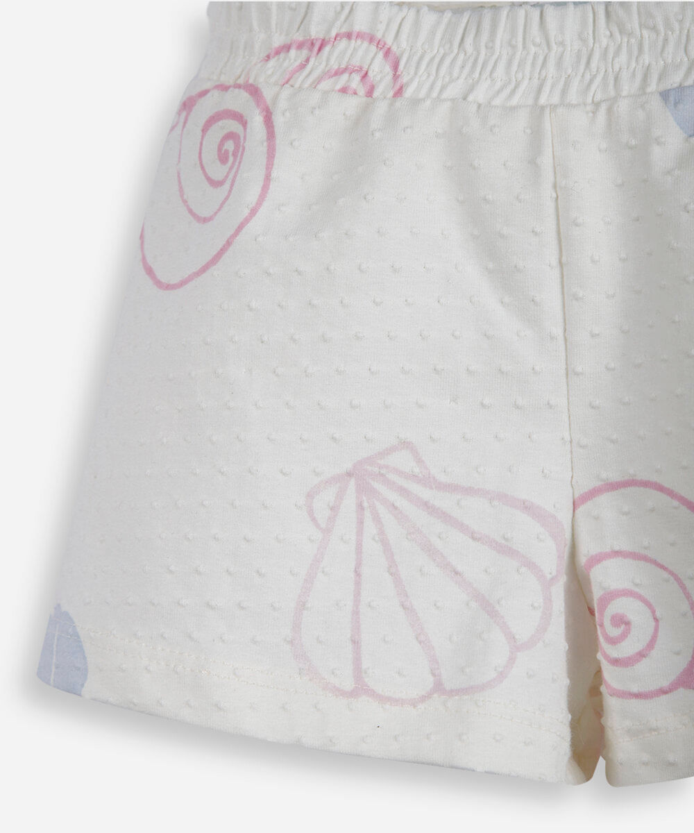 conjunto curto infantil de algodão estampado texturizado off white