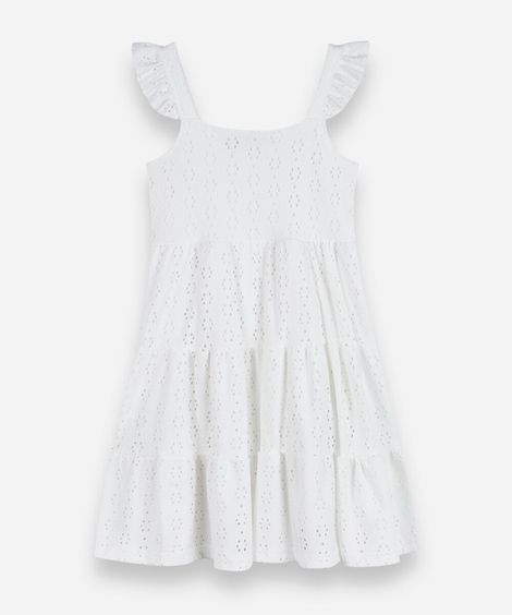 vestido infantil de laise com babados off white