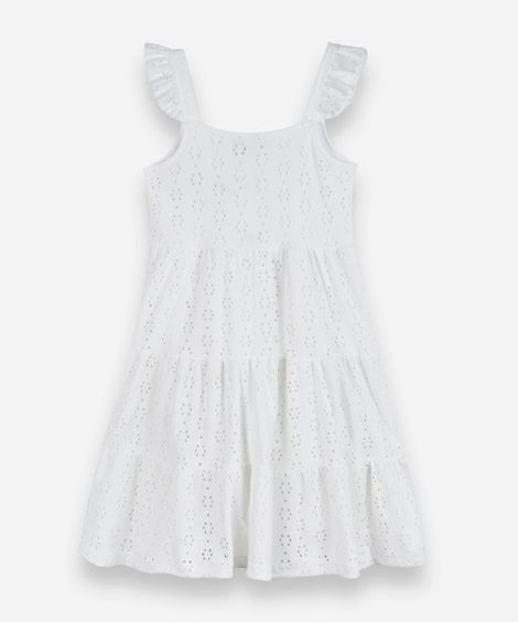 vestido infantil de laise com babados off white