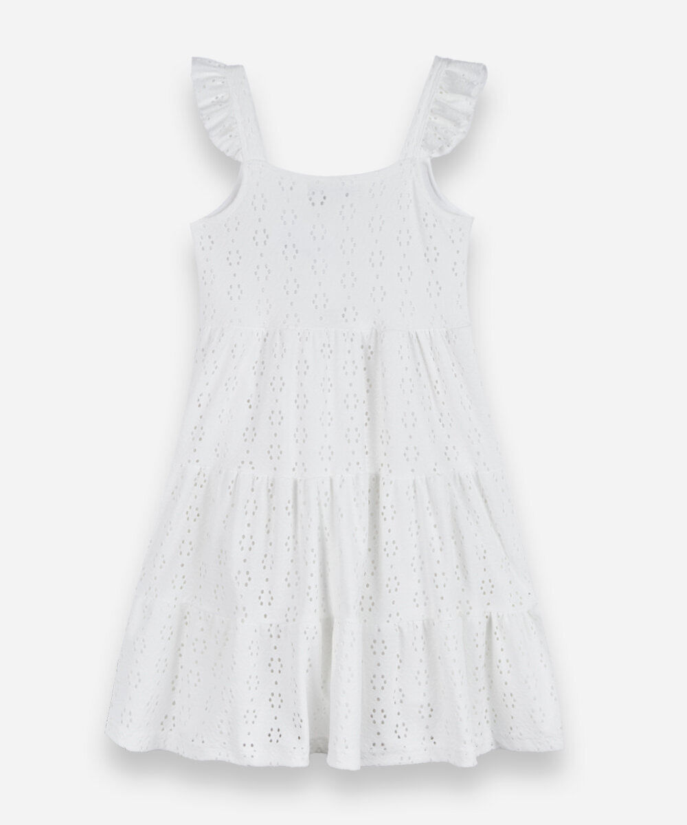 vestido infantil de laise com babados off white