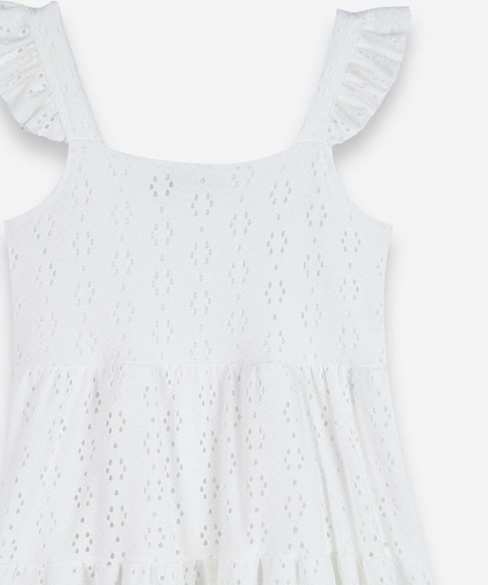 vestido infantil de laise com babados off white