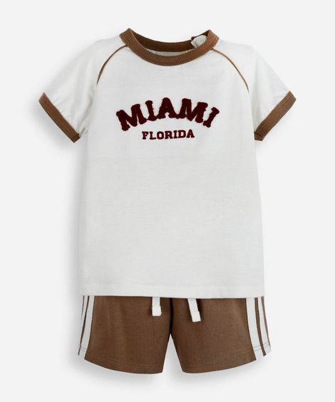 conjunto curto infantil de algodão miami marrom