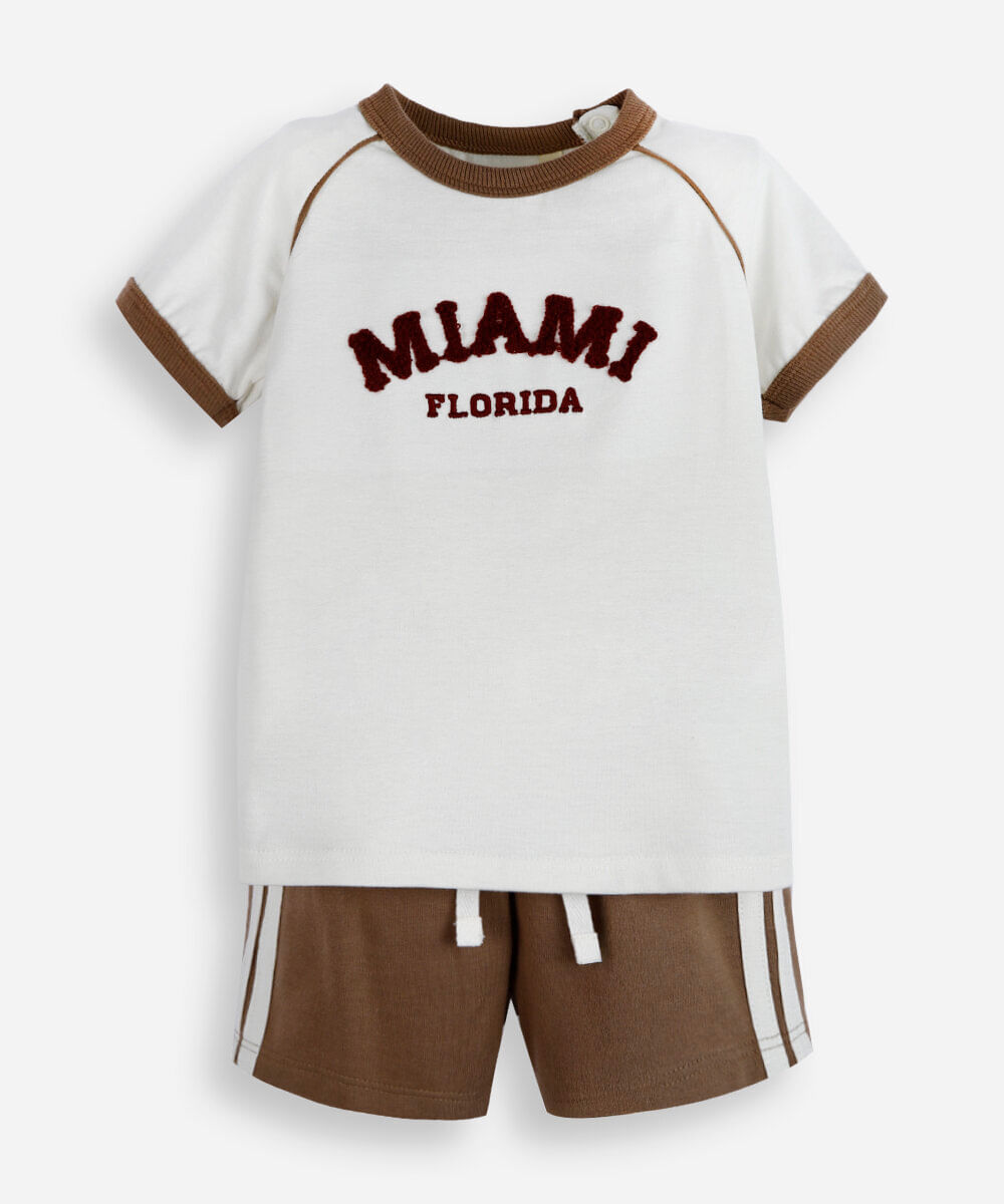 conjunto curto infantil de algodão miami marrom