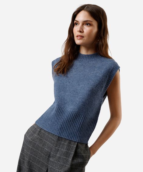 colete feminino de tricot texturizado azul