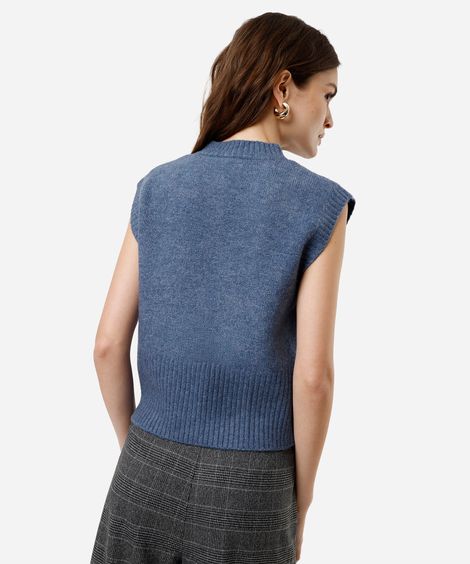 colete feminino de tricot texturizado azul