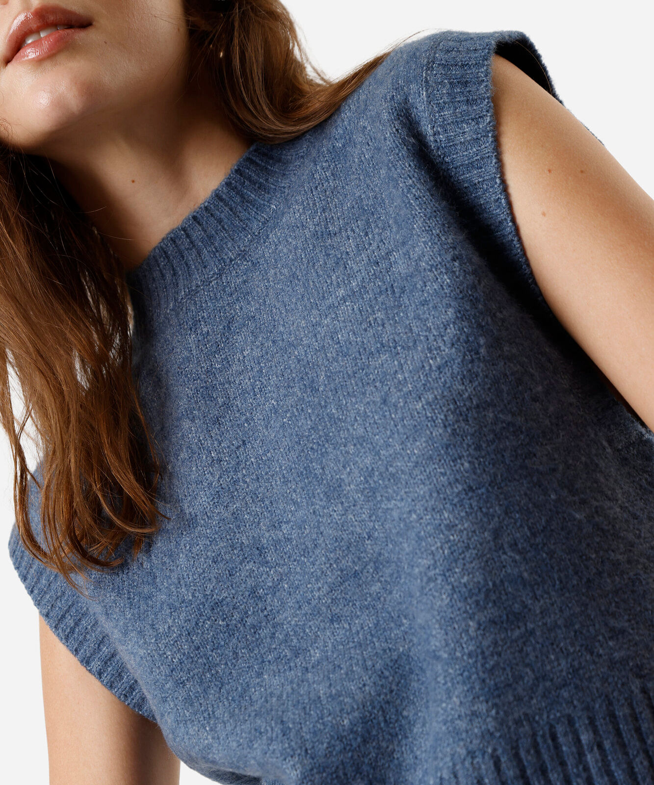 colete feminino de tricot texturizado azul