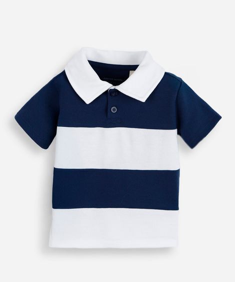 polo infantil de algodão listrada off white