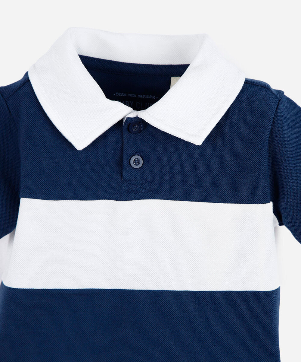 polo infantil de algodão listrada off white