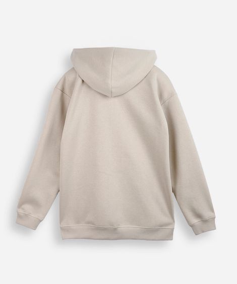 jaqueta oversized juvenil de moletom com capuz e bolso bege