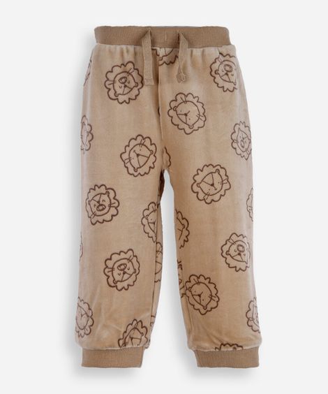 calça infantil de plush leão bege