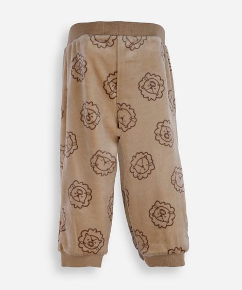 calça infantil de plush leão bege