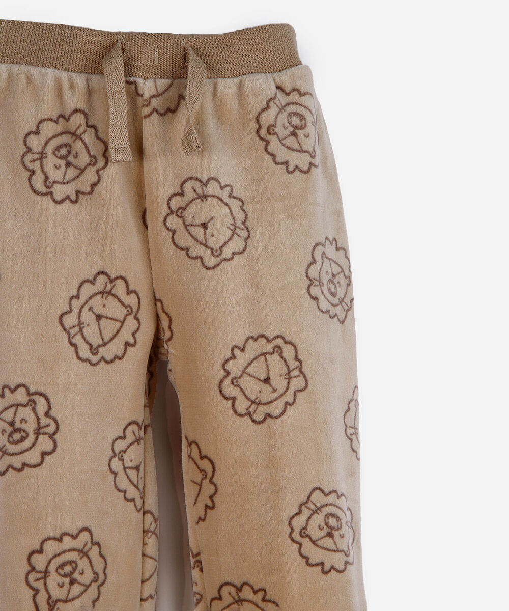 calça infantil de plush leão bege