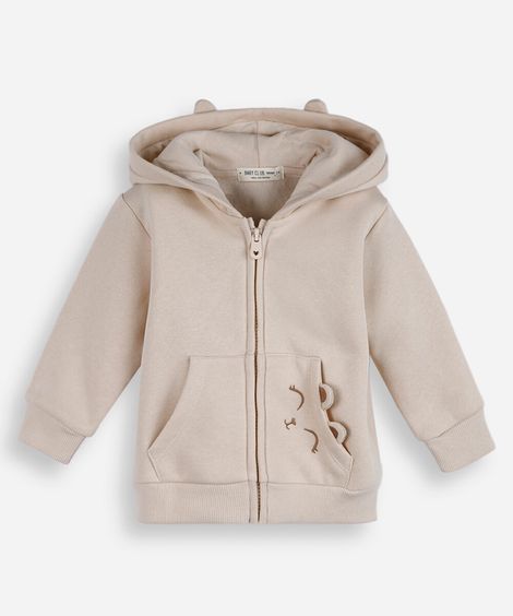 casaco infantil de moletom com capuz de gatinho bege