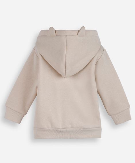 casaco infantil de moletom com capuz de gatinho bege