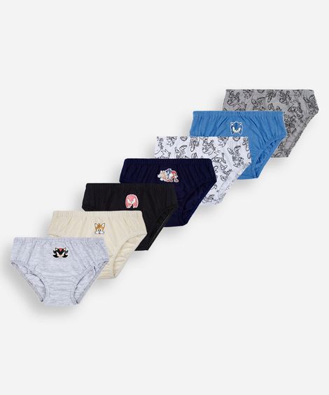 kit de 7 cuecas infantis sonic colorido