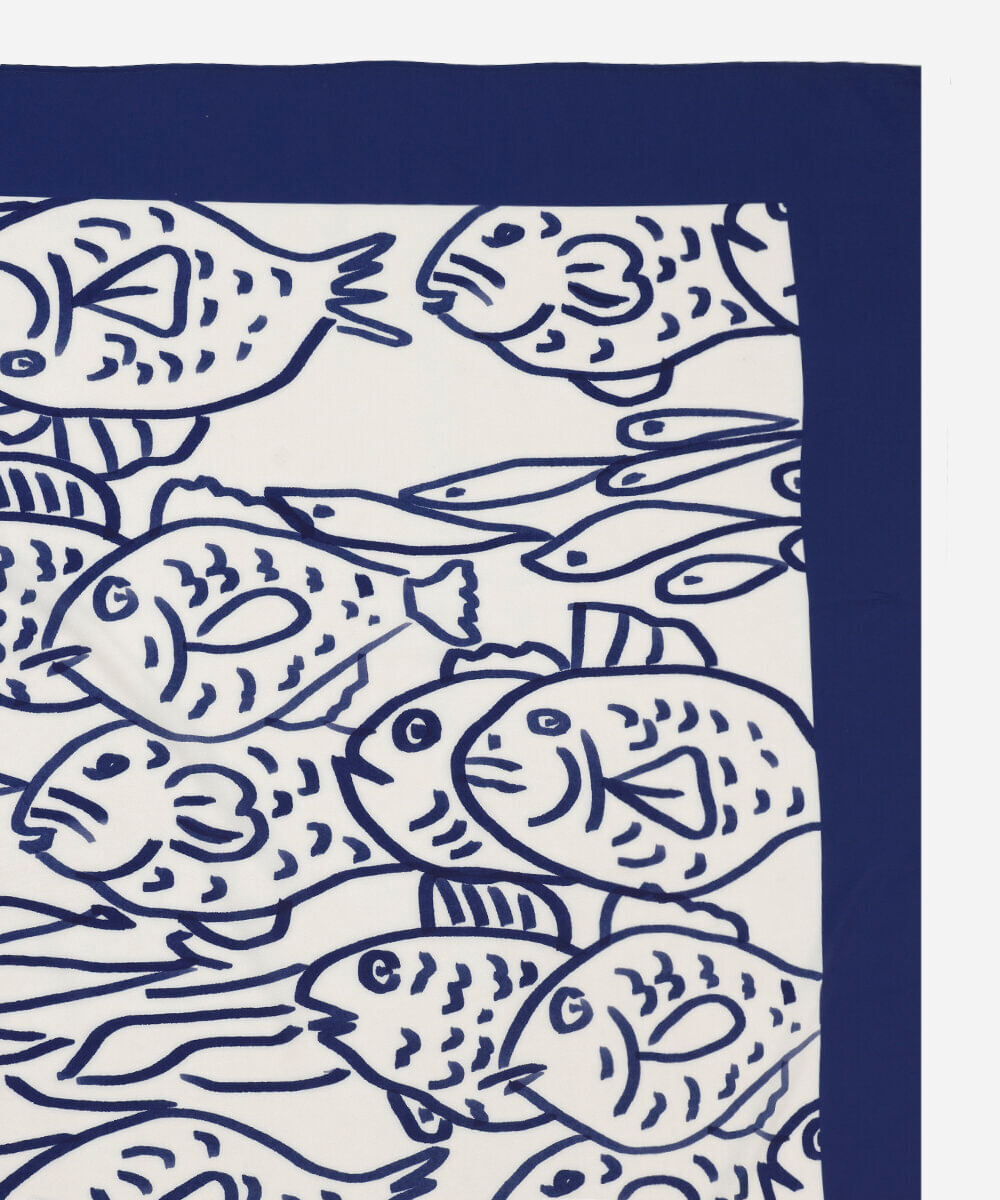 canga feminina cardume de peixes azul