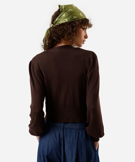 cardigan cropped feminino de tricot marrom