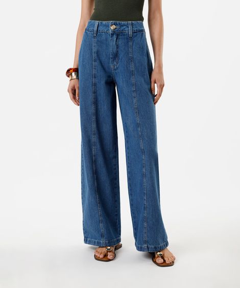 calça wide leg feminina jeans com recortes azul