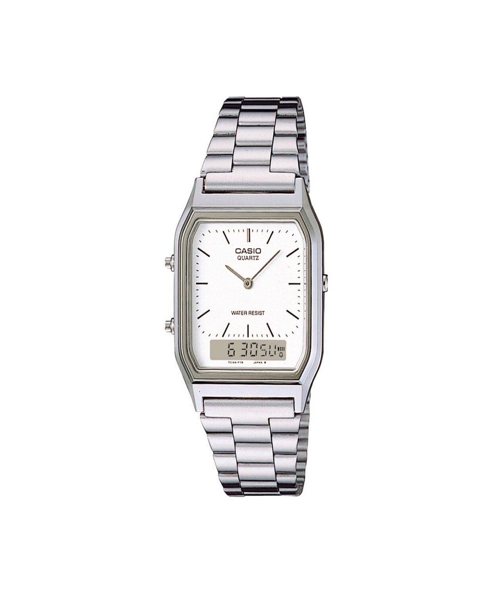 relógio masculino casio analógico digital aq 230a 7dmq prateado