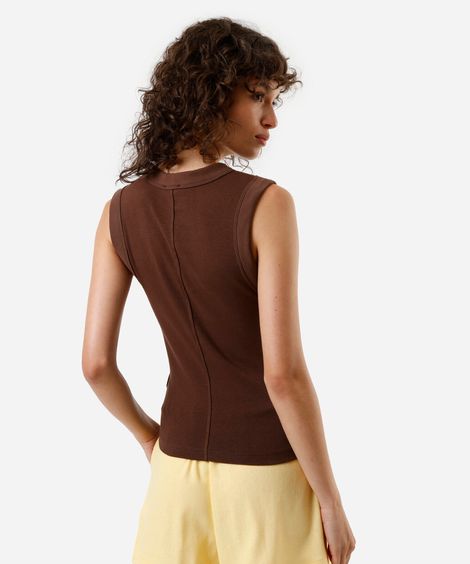 regata feminina de algodão com viés marrom