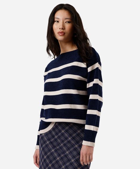 suéter feminino de tricot listrado azul