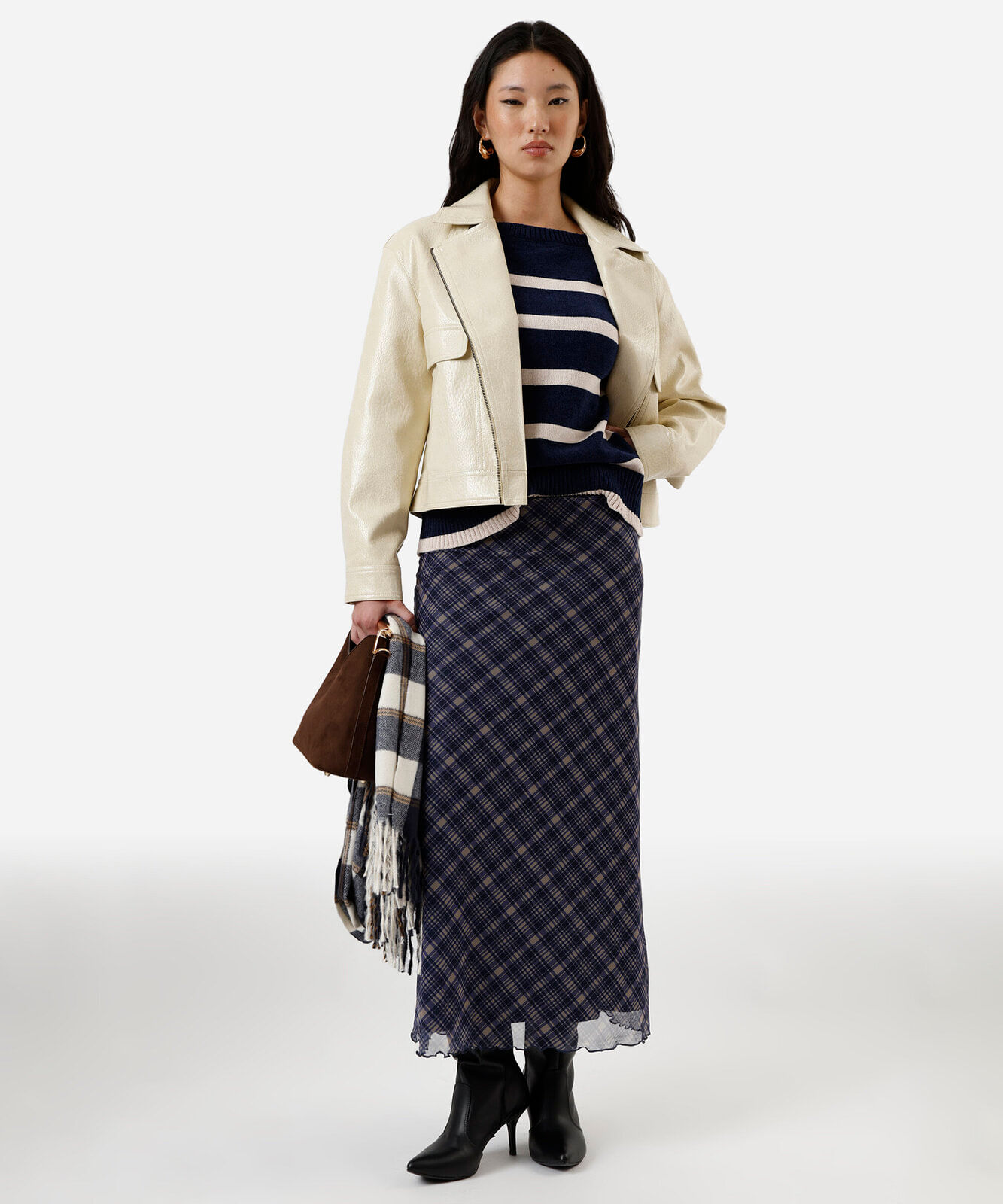 suéter feminino de tricot listrado azul
