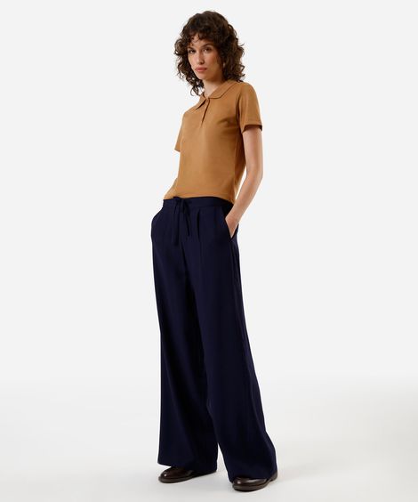 calça wide leg feminina com viscose azul