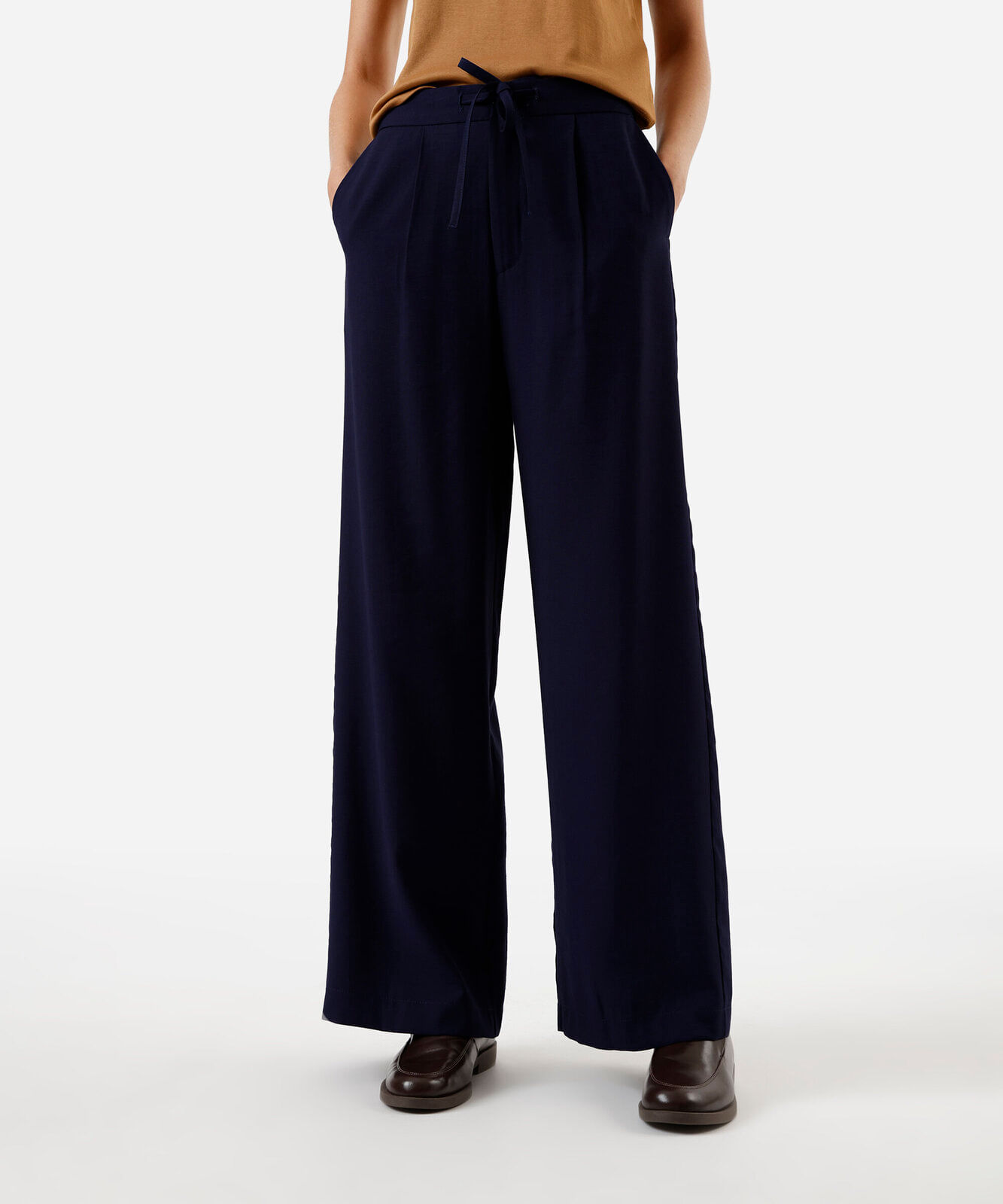 calça wide leg feminina com viscose azul
