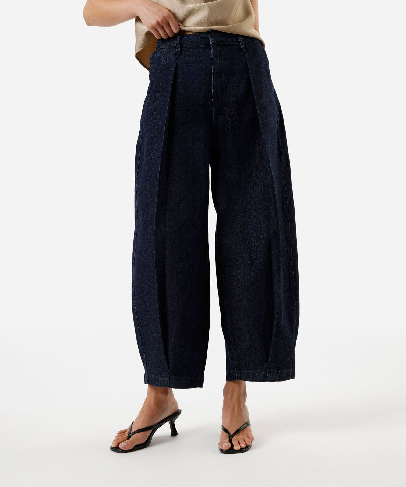calça baggy feminina jeans com pregas azul