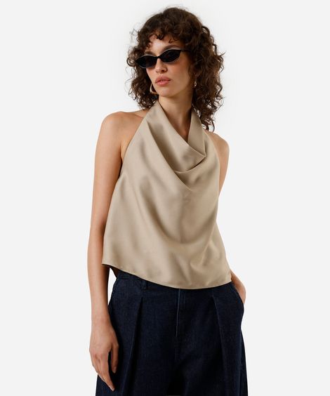 blusa frente única feminina acetinada bege