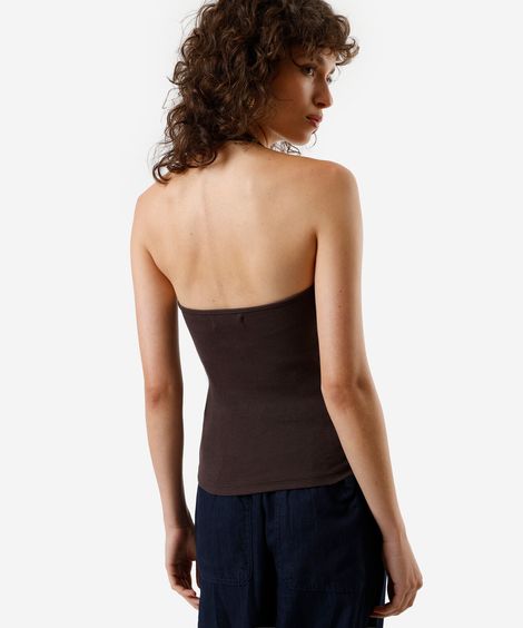 blusa frente única feminina decote u canelada marrom