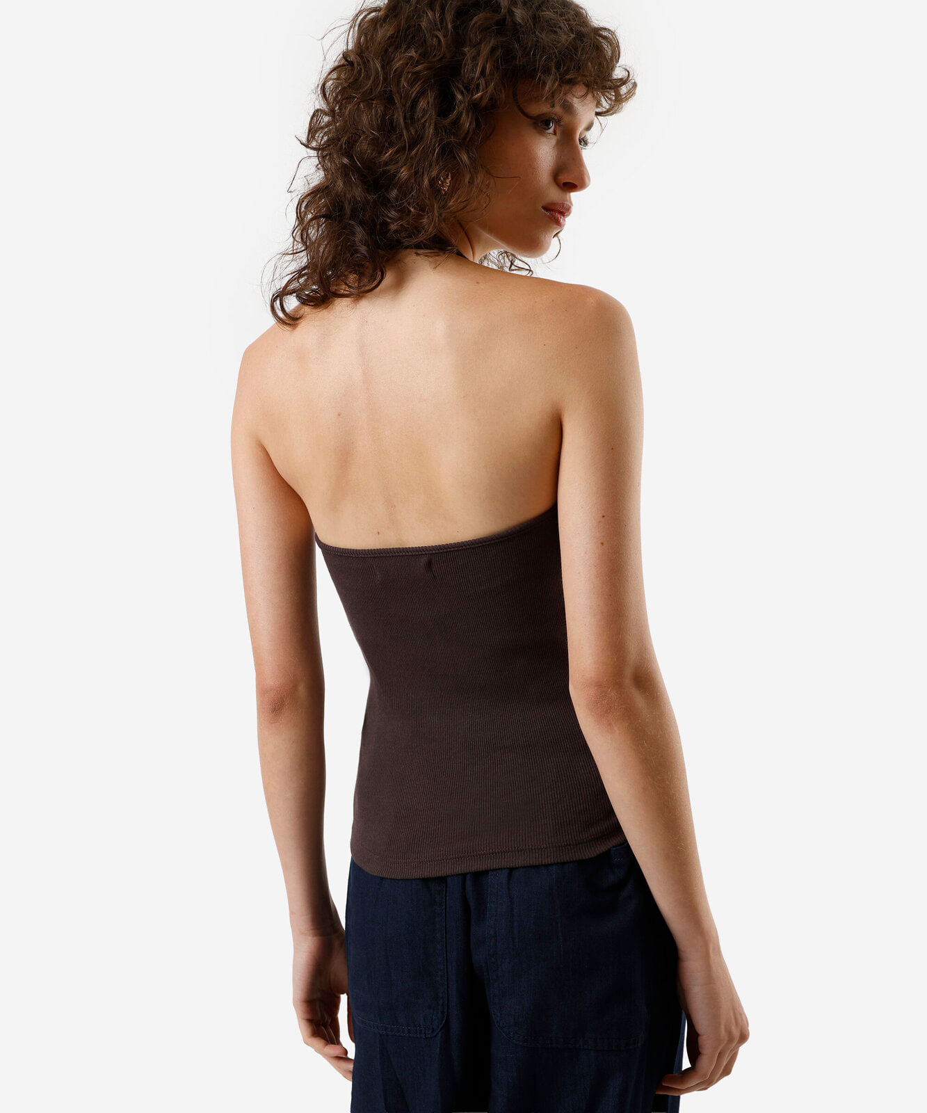 blusa frente única feminina decote u canelada marrom