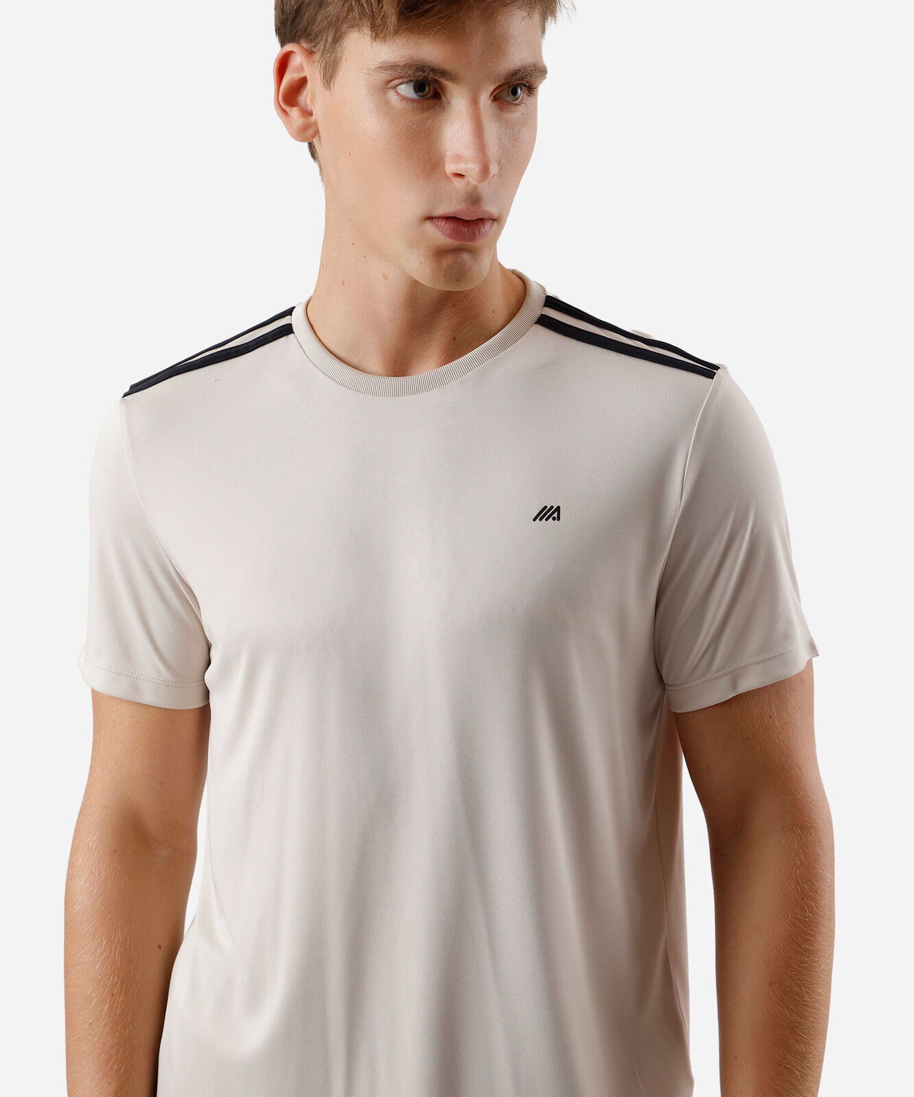 camiseta masculina com listras ace bege