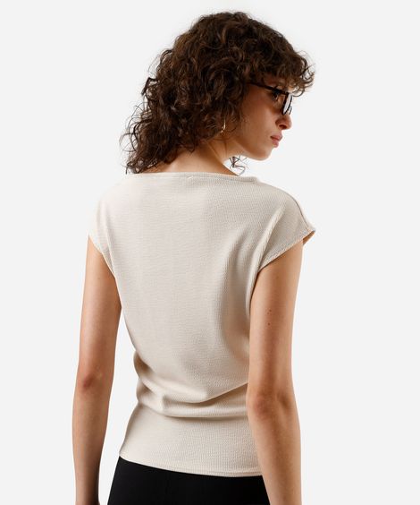 blusa feminina texturizada com pregas laterais bege
