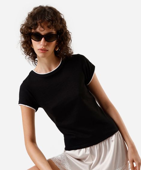 blusa feminina com algodão bicolor preta