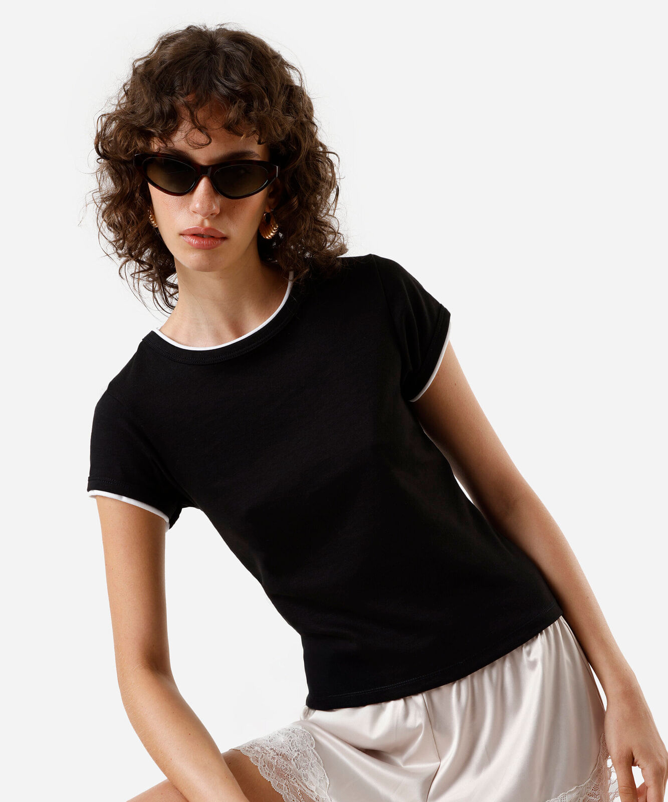 blusa feminina com algodão bicolor preta