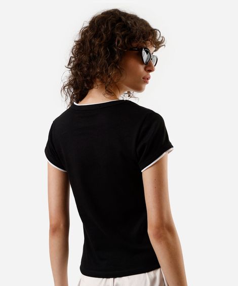 blusa feminina com algodão bicolor preta